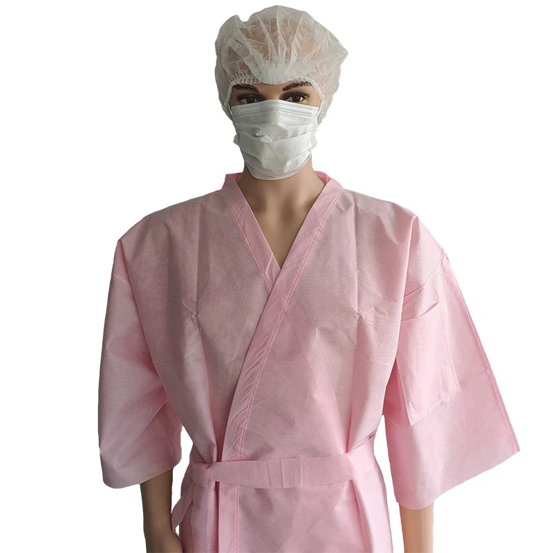Disposable Polypropylene Bathing Smock SPA Beauty Robes Beauty Salons Pink Non-woven TNT Kimono With Belt