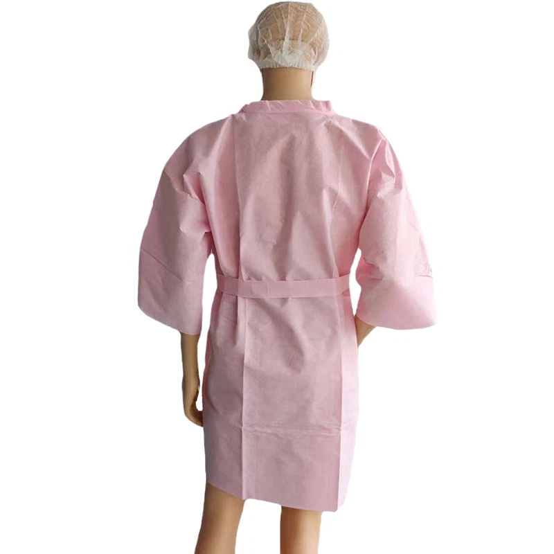 Disposable Polypropylene Bathing Smock SPA Beauty Robes Beauty Salons Pink Non-woven TNT Kimono With Belt