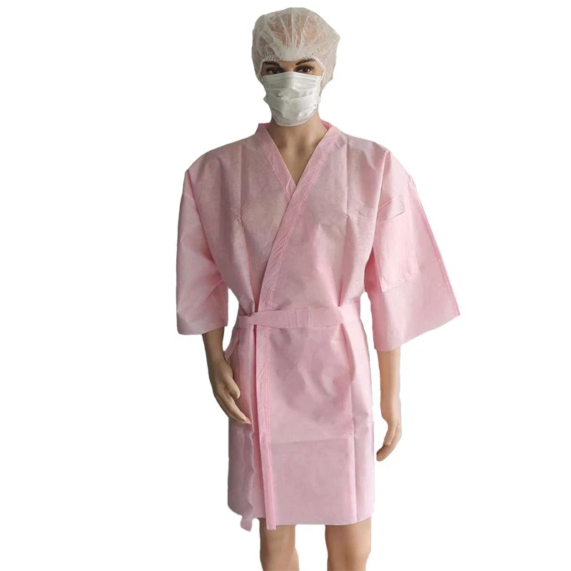 Disposable Polypropylene Bathing Smock SPA Beauty Robes Beauty Salons Pink Non-woven TNT Kimono With Belt